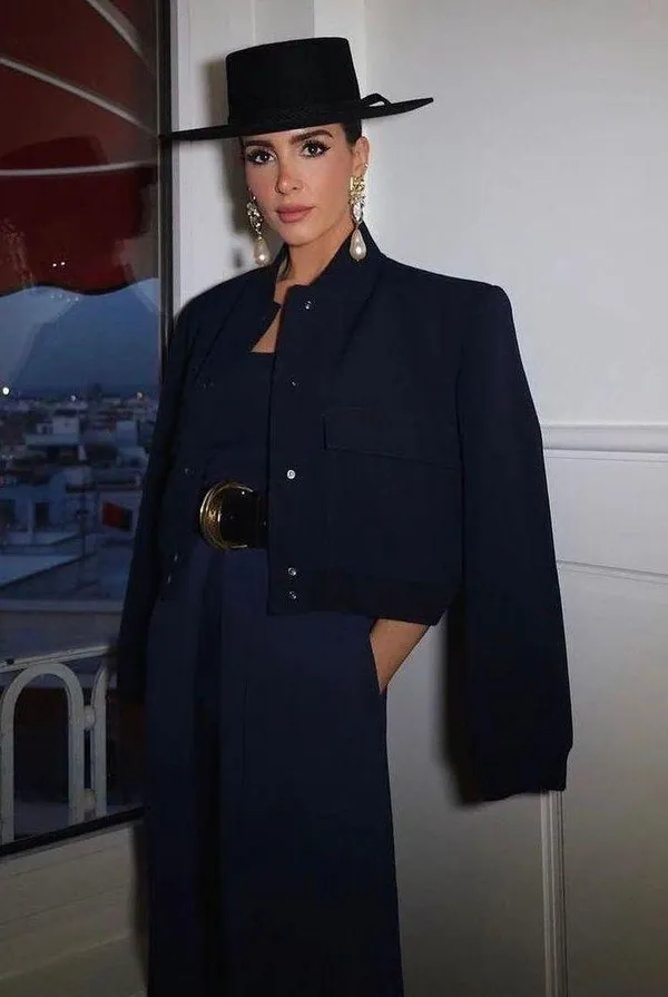 ZARA Casual Bomber Jacket Coat Navy Blue Cropped Blogger - Image 10
