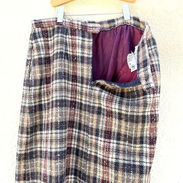 Vintage Brown Wool Plaid Pencil Skirt Madison 14 - Image 8