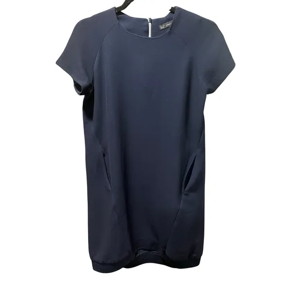 Zara Trafaluc Navy Cocoon Shift Dress Zip Pocket Minimalist Medium - Image 2