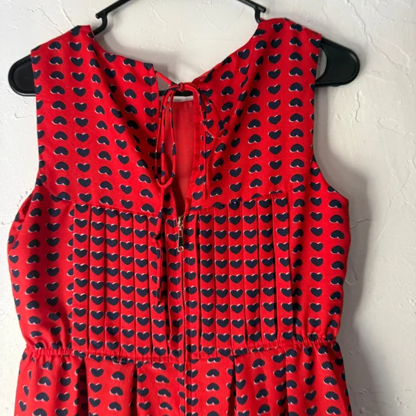 Girlfriends Material Red Navy‎ Heart Print Pleated Sleeveless A-Line Dress M - Image 3
