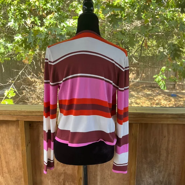 Ann Taylor Women's Pink, Red & White Open Cropped Cardigan Size S - Image 3