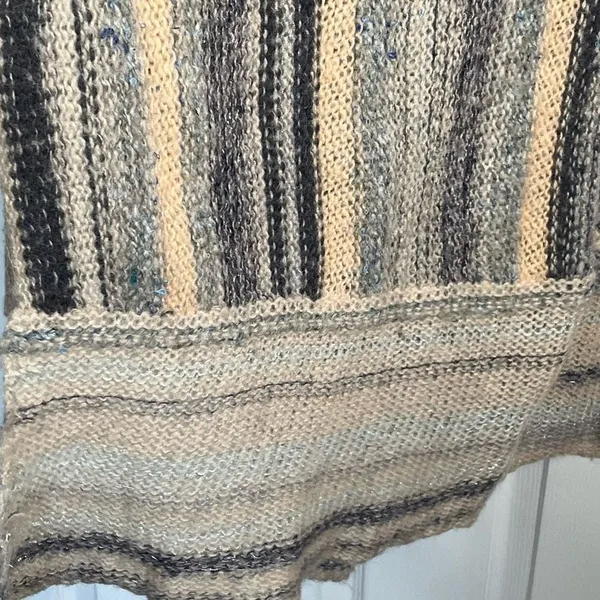 Free People Sz S Cardigan Toggle Closure Wool Blend Tan Blue Metallic - Image 7