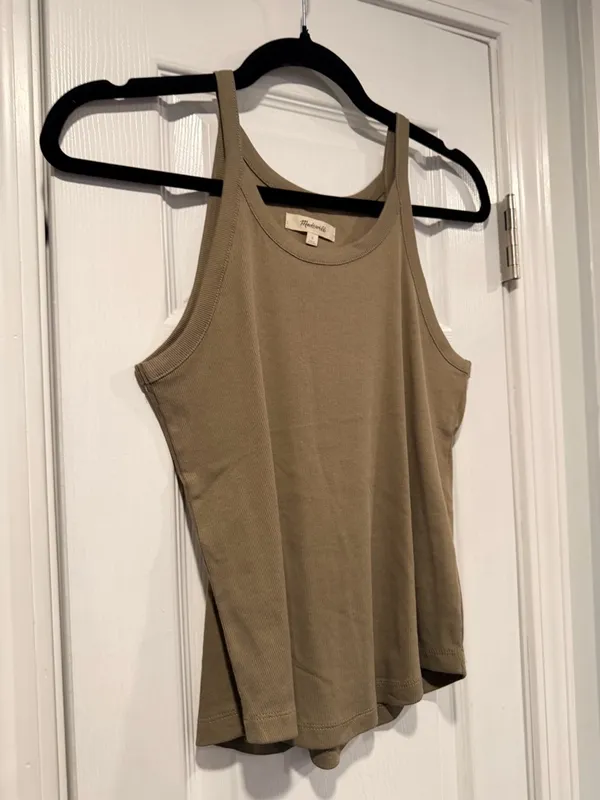 NWOT Madewell Size L Tan Brown Thin Strap Ribbed Supima Racerback Tank Top - Image 4