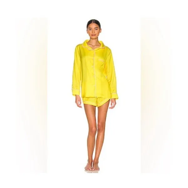 Revolve Plush‎ Pajamas Women’s Yellow 2 Piece Set Button Up Top And Shorts $154 - Image 12