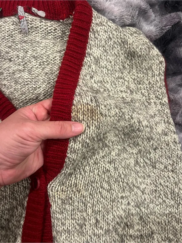 Gray and Red Knit Button-Front mens Sweater Vest - Image 6