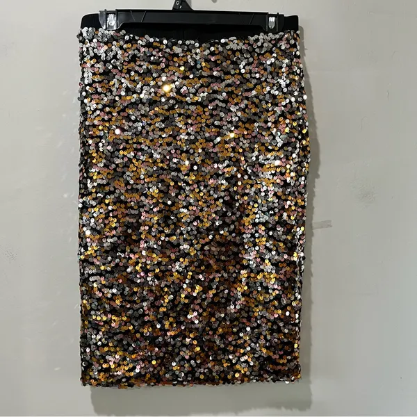 Women's Skirt Small Pencil Golden Sequin Embellished Waistband Party Gold‎ Black - Image 5