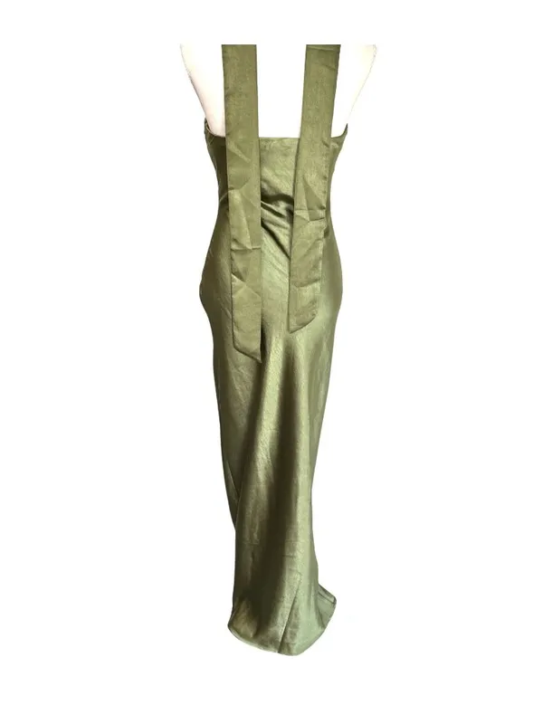 SNDYS Angelina Neck Tie Maxi Dress in Olive XXSmall as-is Womens Satin Long Gown - Image 8