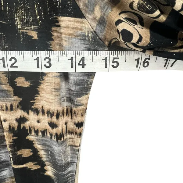 Parker Mini‎ Dress XS Black Gray Tan Gold Abstract Stretch Bell Sleeve Boho Chic - Image 8