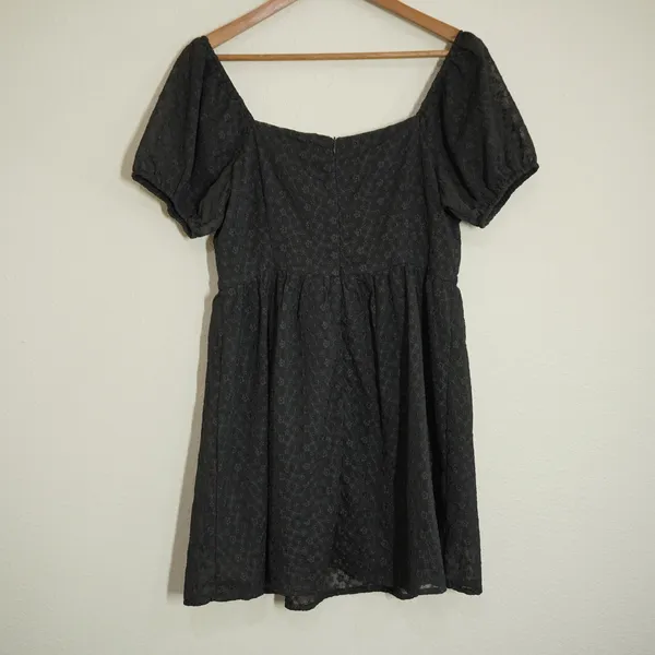 Altar'd State Black Mini Dress Floral Eyelet Puff Sleeve Size Large Party Girly - Image 6