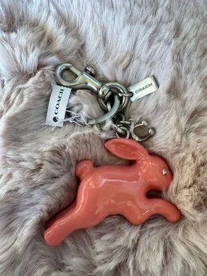 NWT Coach Bunny Rabbit Bag Charm Keychain Fob Silver Coral Pink CBH21 - Image 2