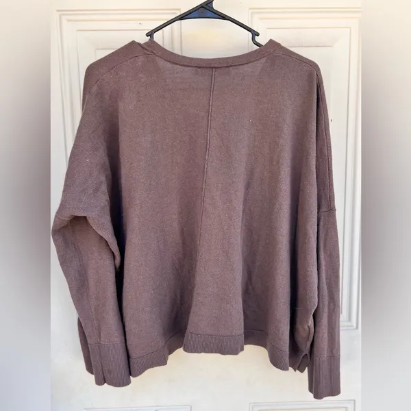 LOFT wide women’s Chocolate Knit Top size MEDIUM small slits on both sides - Image 2