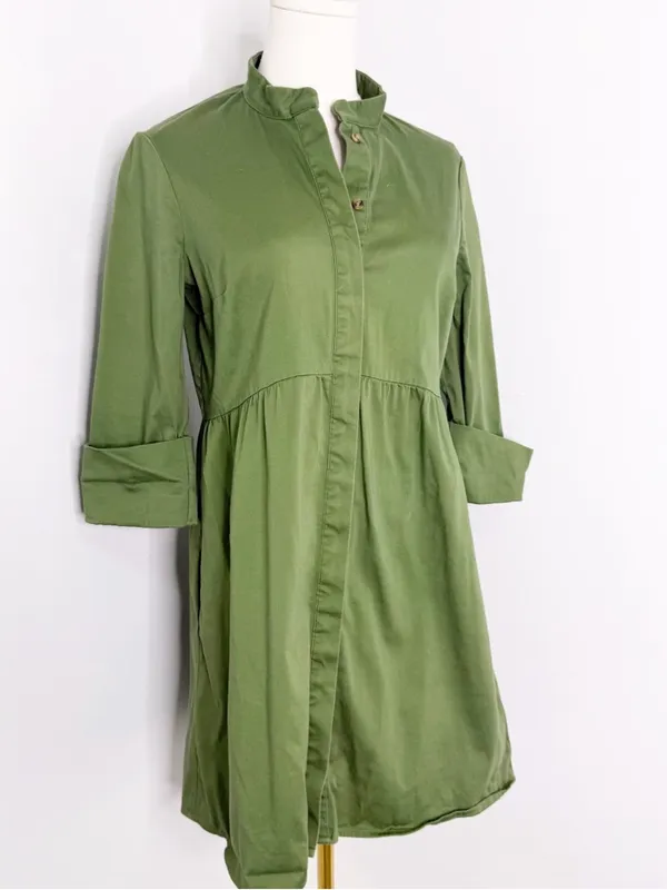 Tuckernuck Green Mock Neck Shirt Dress Small Cotton Blend - Image 6