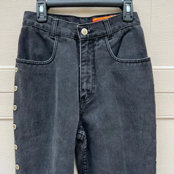 VTG Lawman Bareback Western Jeans High Rise Relaxed Fit Side Button Black Sz 5 - Image 4