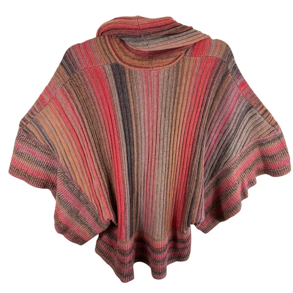 Dor Dor Couture Striped Cowl Neck Poncho Sweater Red Orange Brown Womens Large - Image 2
