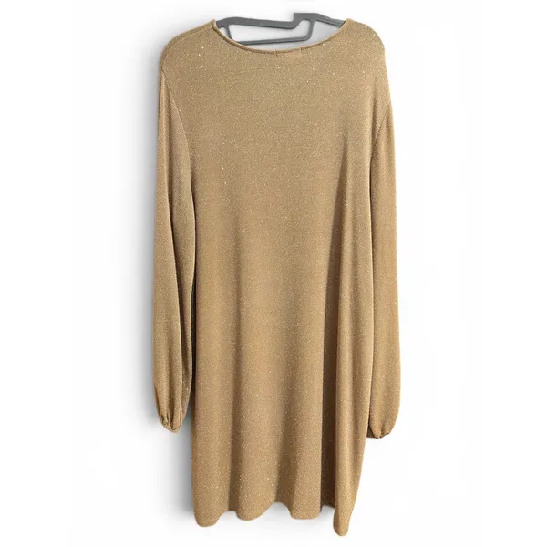 Leith Womens Gold Metallic Knit Shimmer Shift‎ Dress Long Blouson Sleeve XL - Image 2
