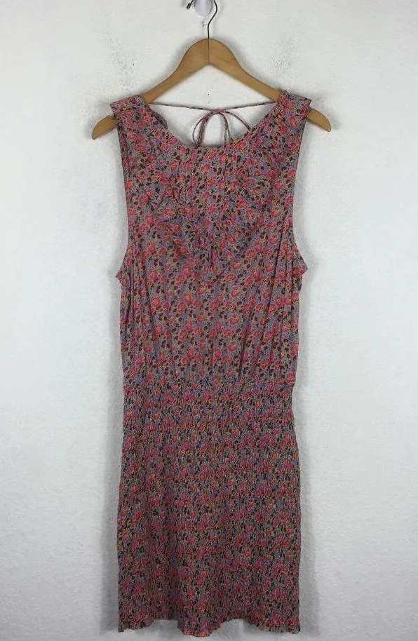 Free People Mini Dress Medium I'm Your Favorite Pink Floral Smocked Stretch - Image 4