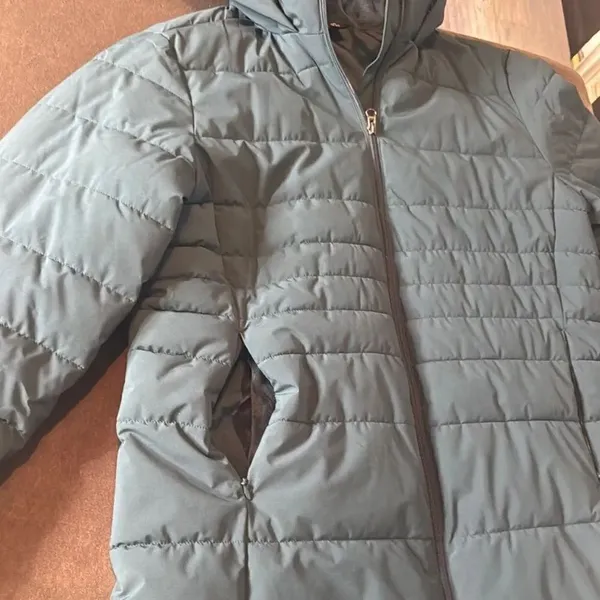 Swiss Tech Women’s Blue Green Puffer Jacket Hooded Quilted Design Size L 12/14 - Image 12