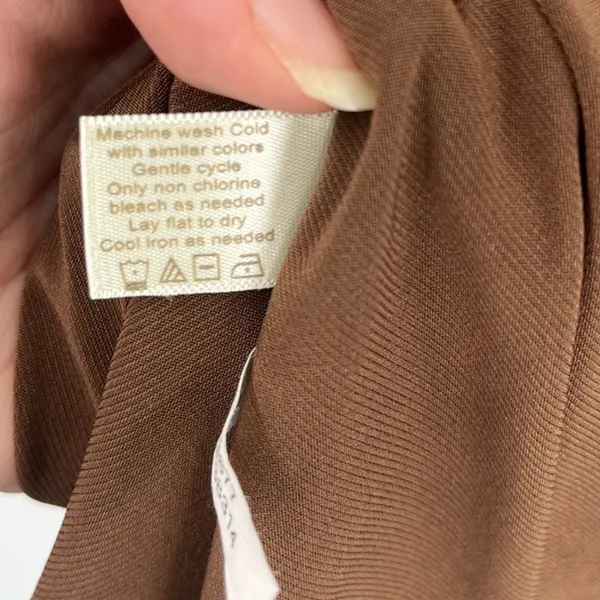 Boston Proper Cowl Neck Dress Sz 8 Brown Quiet Luxury Y2K Stretchy Tie Front - Image 11