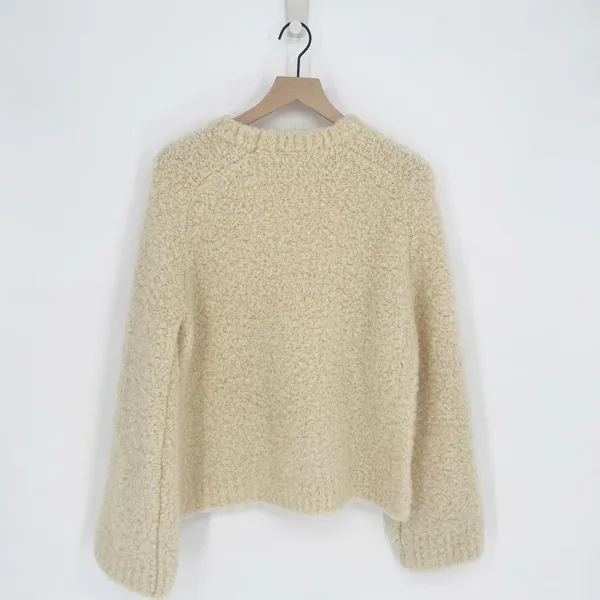 COS Fuzzy Crew Neck Sweater Wide Sleeve Side Slit Ivory Women's S - Image 4