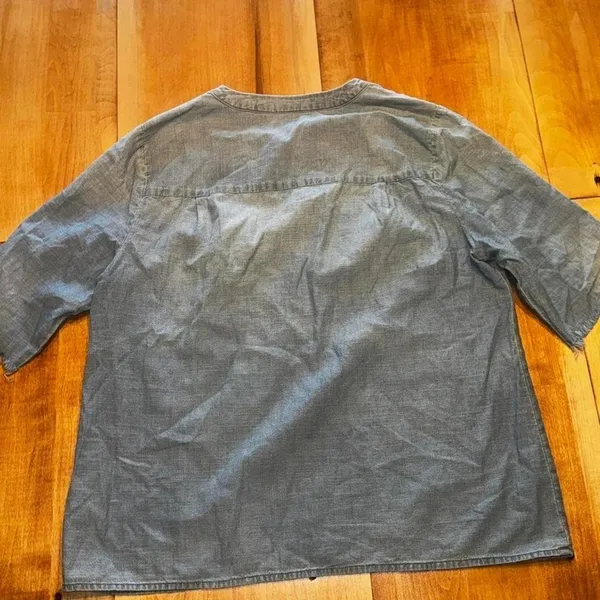 J.Crew Womens Light Blue Cotton Chambray Split‎ Neck 3/4 Sleeve Tunic Top Size L - Image 4
