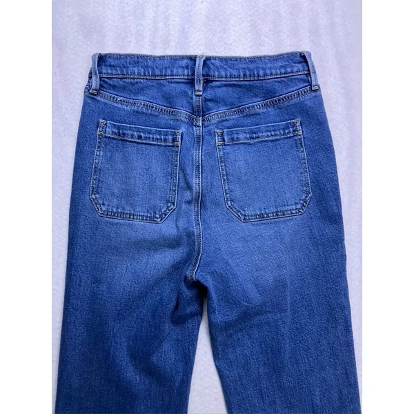 Ann Taylor Flare Jeans‎ Women 4 Blue Patch Pocket High Rise Denim Classic - Image 9