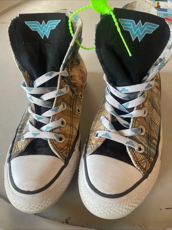 High-Top Graphic Comic-Print Sneakers in Black, Brown and White - Image 6