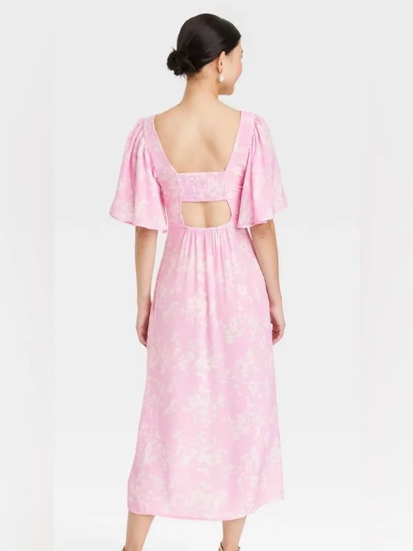 A New Day Hot Pink Floral Maxi Dress with Flutter Sleeves - Image 2