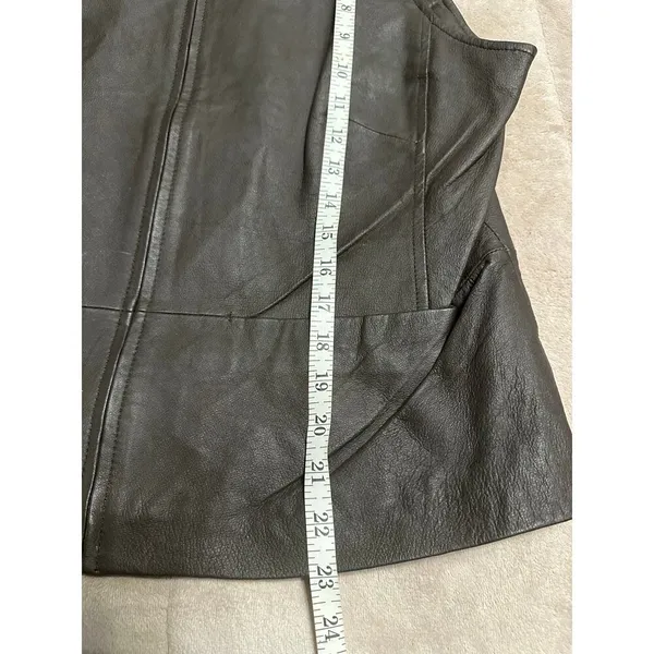A.M.I Genuine Leather Vest Size Large Brown Nylon Lined Full Zip 90s Collared - Image 6