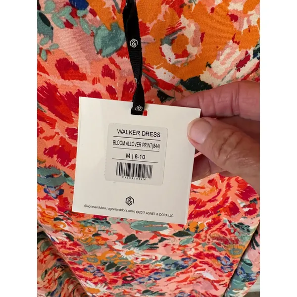 Agnes & Dora Walker Dress Bloom Allover Print Floral Smocked Sleeve Pink Medium - Image 3
