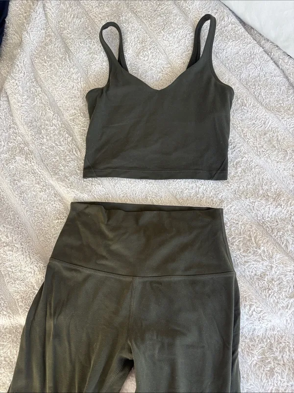 Lululemon olive green align set top size 2 leggings size 6 - Image 2