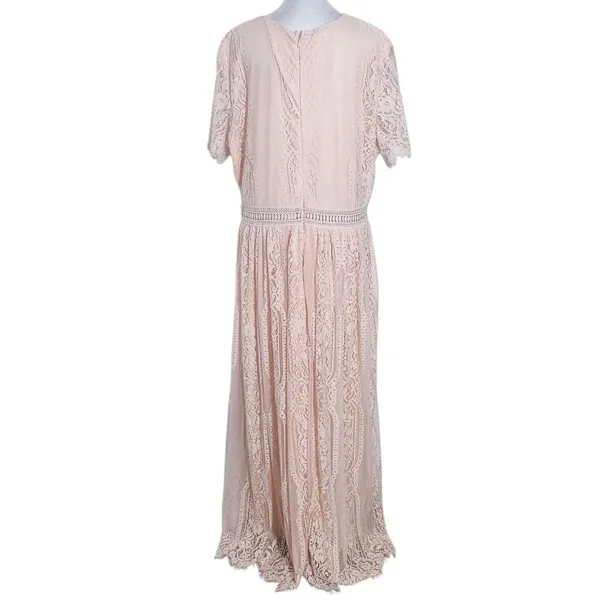 Peachy Pink Lace Formal Maxi Dress Size 2X Pink Formal Wedding Guest Dress - Image 3