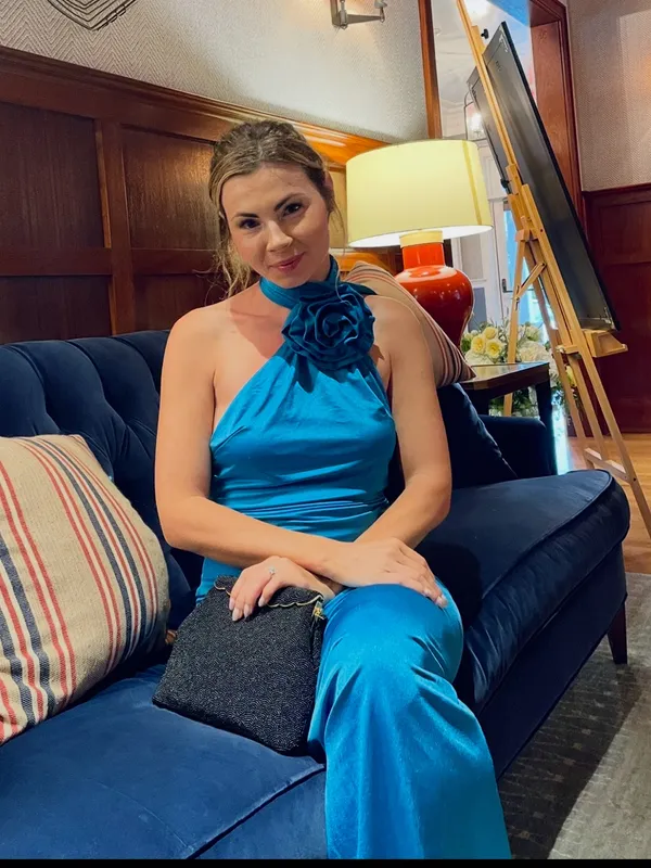 Hello Molly blue dress with flower neck - Image 4