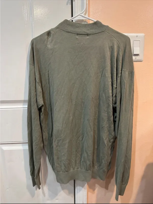 Men's Olive Green Mock Neck Sweater Size L - Image 3