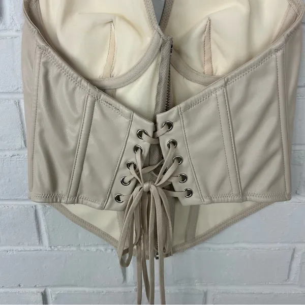 Urban Outfitters Out From Under Cream Faux Leather Halter Corset Top Size M - Image 9