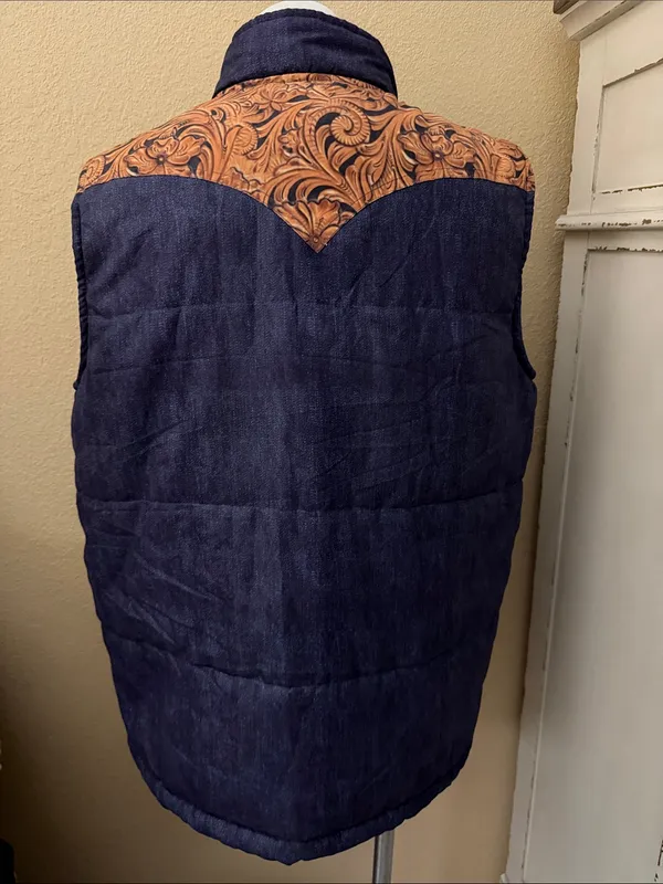 Crazy Train Navy Quilted Vest with Tan Floral-Embossed Accents - Image 4