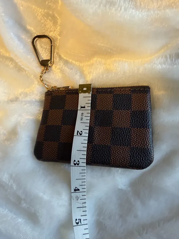 Brown checkered mini coin purse wallet NEW - Image 8