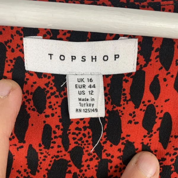 Topshop Size 12 Top Red Leopard Print Ruched Prairie Corset Long‎ Sleeve Women’s - Image 4