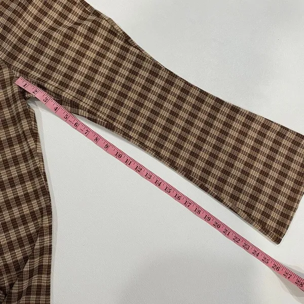 Stitch & Pine Brown Plaid Flare Pants Women’s Small Retro Bell Bottom Checkered - Image 4