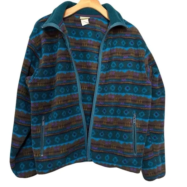 L.L. Bean Vintage Womens Size M Blue Tribal Southwestern Fleece Full Zip Jacket - Image 3