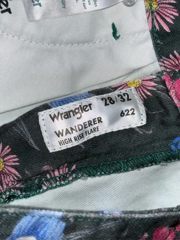 Anthropologie x Wrangler Wanderer High Rise Flare Jeans Floral Sz 28 x 32 Retro - Image 8