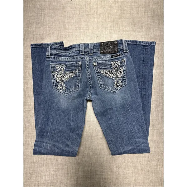 Miss Me Women’s Jeans Size‎ 28 x 32 Blue Skinny Embellished Wings Bling Y2k - Image 6