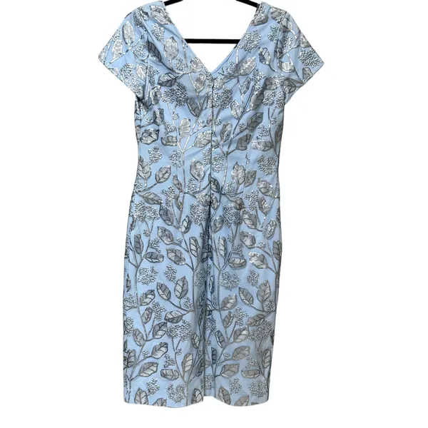 JS‎ Collections Womens Light Blue Silver Sequin Leaf Sheath Dress Size 6 8617397 - Image 3