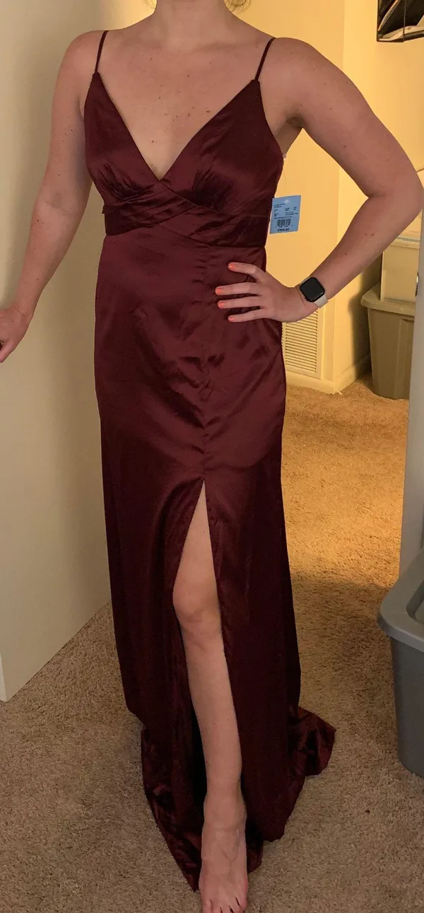 David's Bridal Wine Floor Length Formal Dress - Image 4