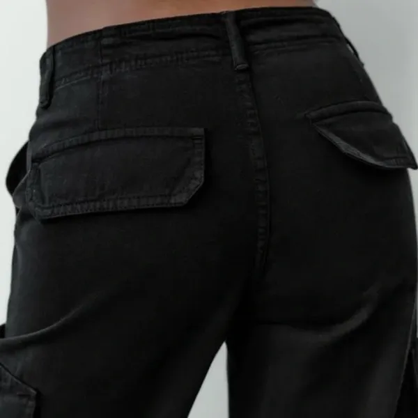 Zara | TRF Straight‎ Cargo Wide Leg Pants Jeans in Black Size 6 - Image 3