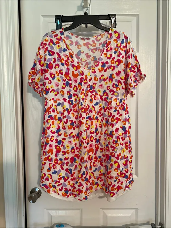 Women’s Pink Multi-Color V-Neck Mini Dress - Image 2