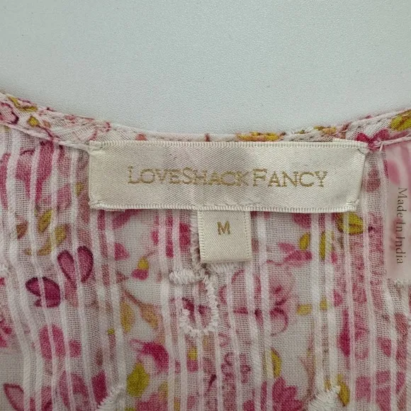 LoveShackFancy Kielle Crop Top Size Medium Pink Floral Twist Front Ruffle Sleeve - Image 9