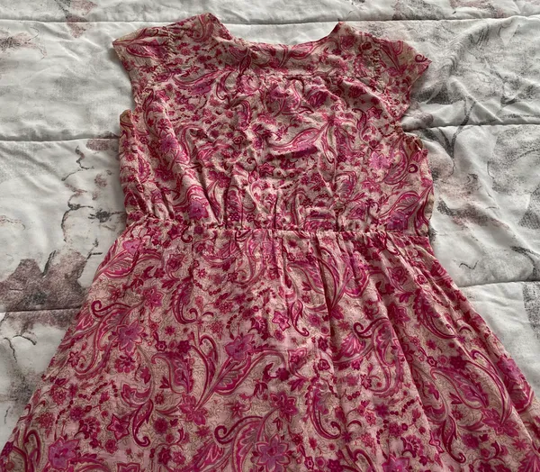 Floral Pink Beige Barbiecore High Waist Cotton Dress, size M - Image 15