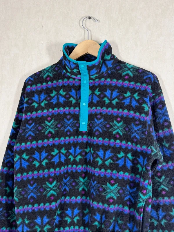 L.L. Bean Women’s Vintage 90s Southwest Aztec Navajo Fleece Pullover Snap-T M - Image 2