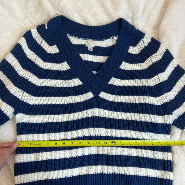 A New Day Blue & White Striped V-neck Knitted Nautical Baggy Sweater - Image 9