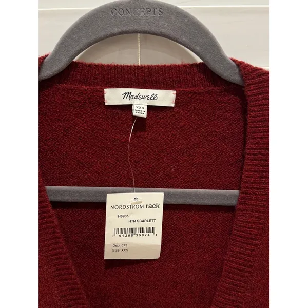 NEW Madewell Wrap Sweater Women XXS Red Surplice Wool Alpaca Blend H6985 Classic - Image 3